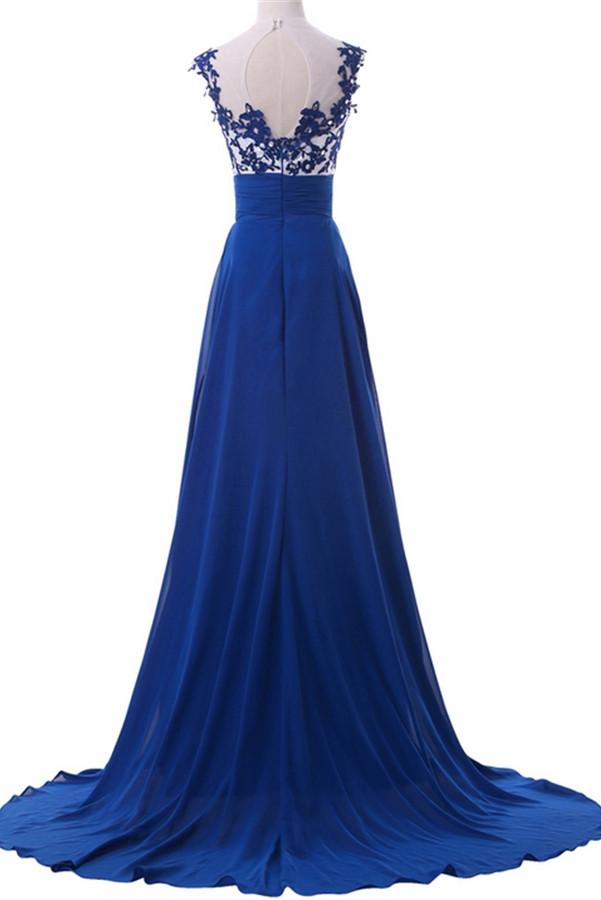 Sweep Train Blue Lace Chiffon High Low Cheap Simple Prom Dresses For Teens K746