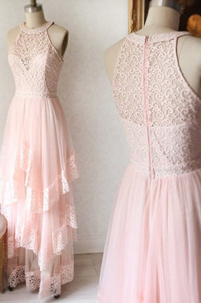 Princess Pink Lace Long Prom Dress Bridesmaid Dresses DMK96