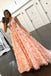 Princess A Line Floral Pink Cap Sleeves Long Prom Dress DMK97