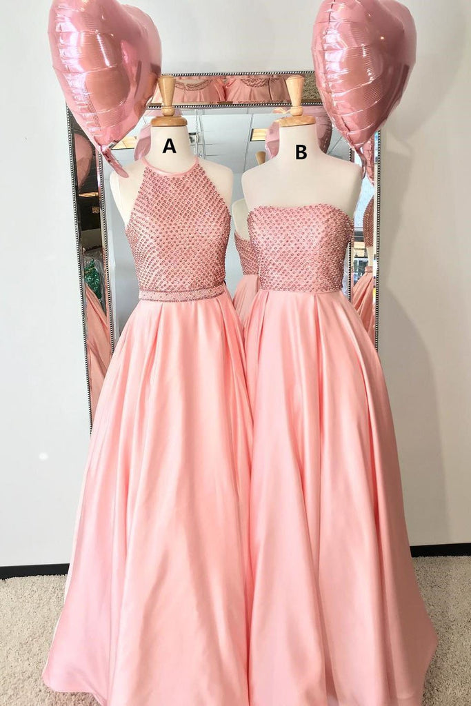 Gorgeous A-line Pink Satin Long Prom Party Dress DMK92