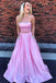Strapless Two Piece Pink Long Beaded Prom Dress with Pockets DML5