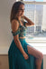 Two Piece Turquoise Cold Sleeves Split Long Beading Prom Dress DMK88