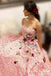 Strapless Pink Lace Long Ball Gown with Floral Embroidery Cheap Prom Dresses DMJ33
