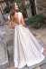 Fashion Boat Neck V Back Floral Embroidery Long Prom Dress with Pockets DMK79