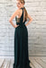 Elegant Dark Green Chiffon Split Long Prom Dress With Beads DMK90
