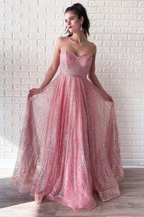 Sparking Sweetheart Long Pink Stunning Prom Dress DMK78