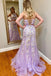 Two Piece Appliques Lilac Floral Long Prom Dress DMM1