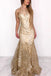 Sexy Mermaid Illusion Neck Ruffles Gold Long Prom Dress DML8