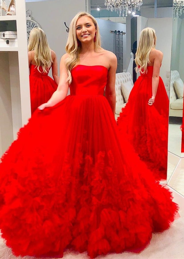 A-Line Strapless Long Prom Dress with Train DMO55