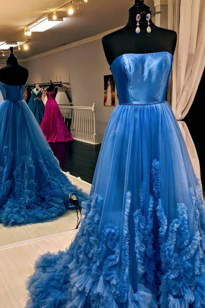 A-Line Strapless Long Prom Dress with Train DMO55