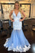 Mermaid V-Neck Tulle Long Prom Dress with Lace Appliques DMK81