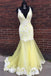 Mermaid V-Neck Tulle Long Prom Dress with Lace Appliques DMK81