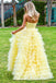 Princess Strapless Tiered Floor Length Yellow Ball Gown Prom Dress DML3