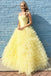Princess Strapless Tiered Floor Length Yellow Ball Gown Prom Dress DML3
