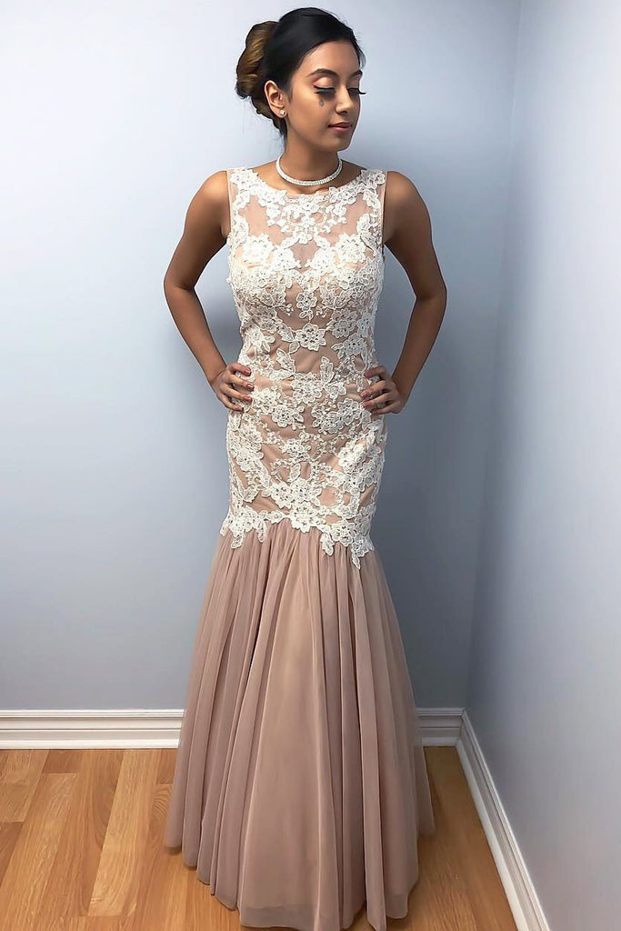 Mermaid Chiffon Prom Dresses With Lace, Long Charming Prom Gown DMK33