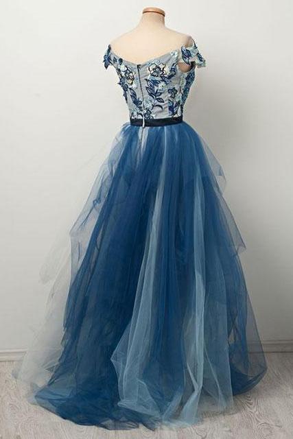 Gorgeous Blue Gradient Prom Dress with Appliques/Mesh DMP14