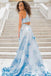 Two Piece Flowers Appliques Light Sky Blue Prom Dress DML99