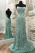 Shiny Mint Green Sparkly Mermaid Prom Dresses, Long Spaghetti Straps Evening Dress DMP172
