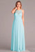 New Arrival A-Line V-Neck Floor-Length Mint Open Back Chiffon Bridesmaid Dress with Lace DM929