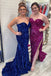 Elegant Sequins Mermaid Sweetheart Long Prom Dresses Formal Evening Dresses with Slit DMP237