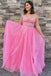 Glitter Strapless Hot Pink Appliques A-Line Prom Dress Evening Gown DMP276