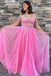 Glitter Strapless Hot Pink Appliques A-Line Prom Dress Evening Gown DMP276