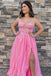 Glitter Strapless Hot Pink Appliques A-Line Prom Dress Evening Gown DMP276