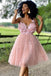 Princess A-Line Pink Beaded Sgort Homecoming Dresses with Flowers DMHD25
