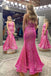 Mermaid One Shoulder Hot Pink Sequined Long Prom Dress Evening Party Dresses DMP188