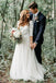 A-Line V-Neck Half Sleeves Backless Tulle Wedding Dresses with Lace Top DMM85