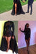 Vintage Long Sleeve Sexy Black A-Line Lace Satin Prom Dresses DME16