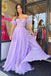 Charming A Line Sweetheart Lavender Chiffon Prom Dresses with Lace DMP287