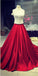 White Lace Crop Top Red Satin Two Piece A Line Prom Dresses DM817