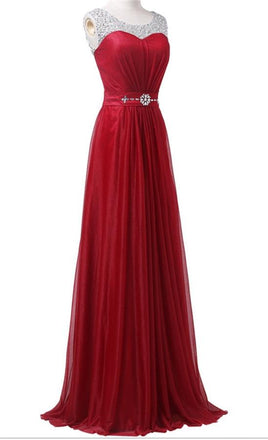 Red Long Beading Sparkly Modest A-line Floor Length Prom Dresses K747