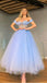 Unique Off-the-Shoulder Sweetheart Cristal A Line Tea Length Tulle Prom Dress DM1955