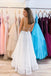 White V neck Tulle Sequina Long Prom Dress A Line Evening Dress DMQ50