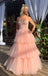 A Line Sweetheart Pink Prom Dress, Layers Strapless Formal Evening Gown DMP266