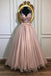 Pink Spaghetti Straps Tulle Appliques Long Prom Dress A Line Formal Party Dress DMS65