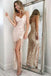 Mermaid Spaghetti Straps Pearl Pink Sequined Split Sexy Prom Dress DME86