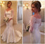 White Satin V-Neck 3/4 Sleeves Buttons Mermaid Wedding Dress With Lace DM544