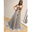 A-Line Sleeveless Silver Long Prom Dresses, V Neck Sleeveless Prom Gown DMP78