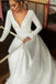 A-line V-neck Long Sleeves Wedding Dresses With Court Train, Bridal Gown DM1807