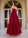 A Line Burgundy Tulle Long Prom Dresses, Princess Formal Graduation Evening Dresses DMP324