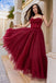 A Line Burgundy Tulle Long Prom Dresses, Princess Formal Graduation Evening Dresses DMP324