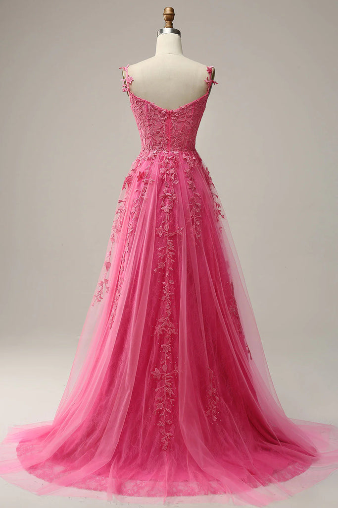 Chic Tulle Floral Lace Off-the-Shoulder A-Line Prom Dress Evening Gown DMP282