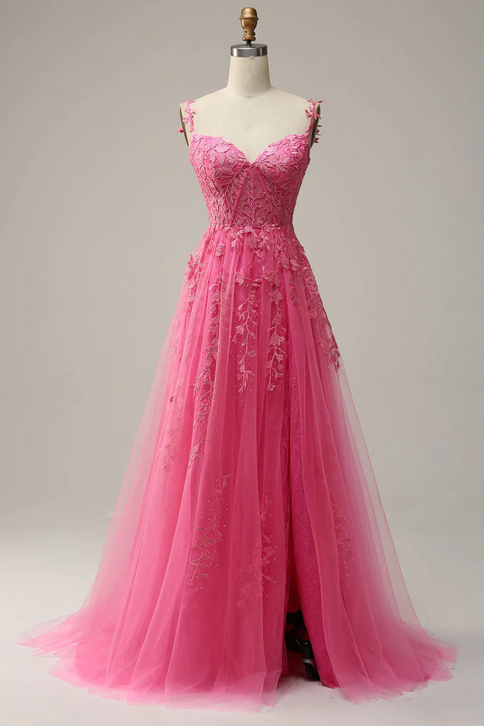 Chic Tulle Floral Lace Off-the-Shoulder A-Line Prom Dress Evening Gown DMP282