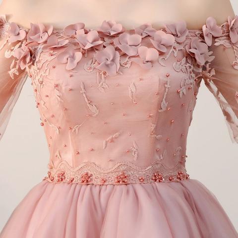 Chic Short Pearl Pink Off-the-shoulder Homecoming Dress,Tulle Cheap Prom Dresses DM511