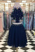 Two Pieces Dark Navy Scoop Floral Elegant Short Prom Dresses,Homecoming Dress DMD46