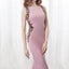 Elegant Mermaid Pink Sweep Train Bateau Long Prom Dress With Beading DM885