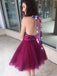 Chic A-line Fuchsia Short Prom Dress Halter Homecoming Dresses Cocktail Dress DME14